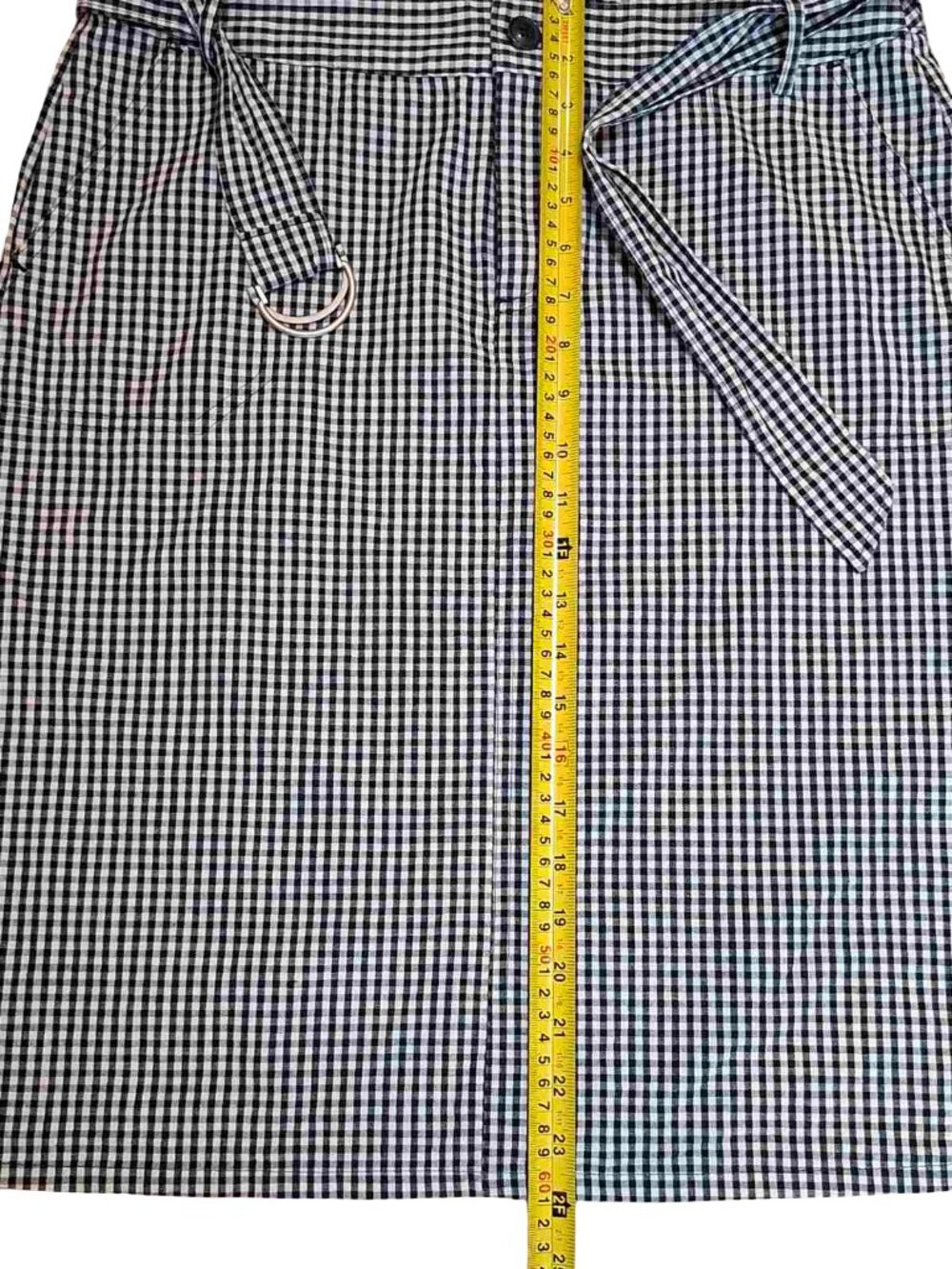 Liz Claiborne Cotton Black White Gingham Preppy Belted Cottagecore Chic Skirt 10 - Picture 7 of 10